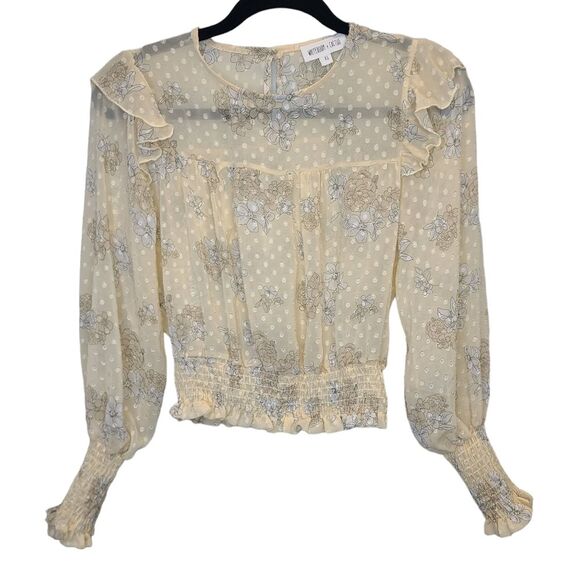 WHITEROOM+CACTUS Women's XS Smocking Detail Floral Blouse Sheer Yellow Bohemian - Picture 2 of 16